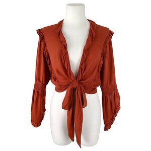 LUG VON SIGA Women’s Bianca Tie Top Ruffled Blouse Size 38 Rust/Coral Color